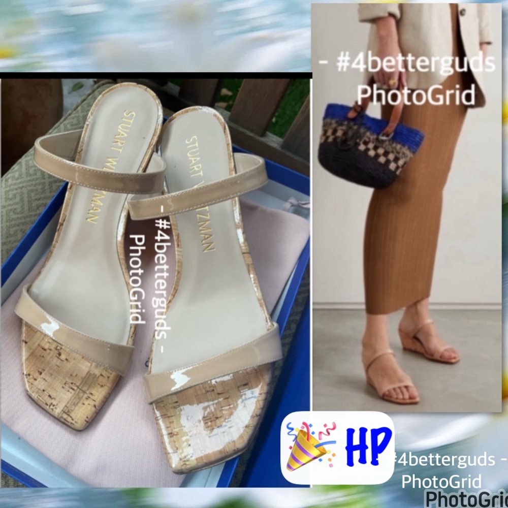 NEW Stuart Weitzman Aleena 50 Two Band Wedge Patent Leather Cork Sandal 10B 40.5 - Picture 1 of 16